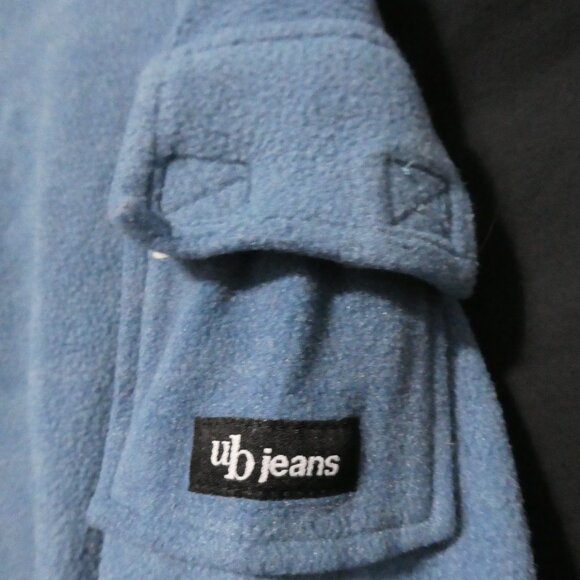 UB JEANS | Striped Light Blue Fleece V-Neck Long Sleeve Shirt W/ Sleeve Pocket - Picture 6 of 15